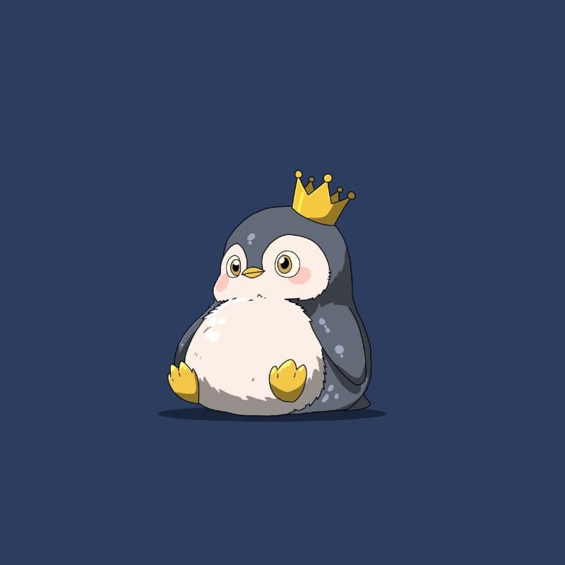 The Penguins on Ink king penguin, wearing a gold crown